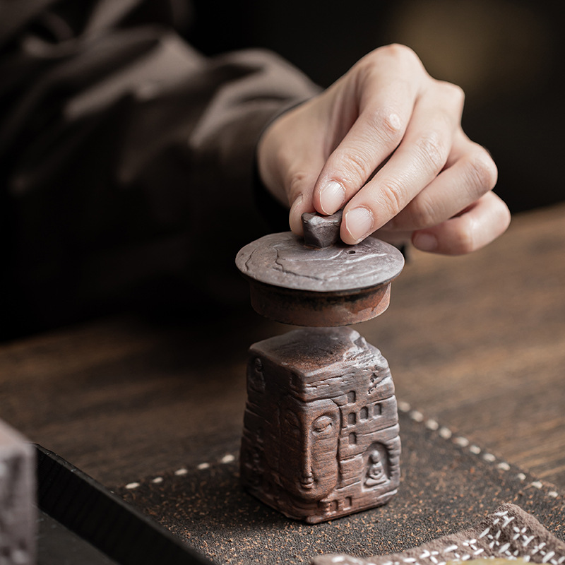 Nắp đậy bóng thiền bùn đá cũ, giá đỡ nắp ấm gia dụng bằng gốm sứ, phụ kiện bộ trà kungfu, đồ trang trí để bàn, thú trà chơi trà