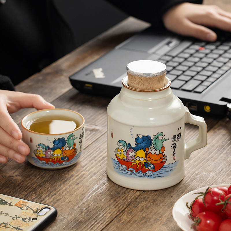 Cốc pha trà ấm nhỏ trong lò Ruyao tám tươi vượt biển, cốc pha trà hầm sáng tạo cá nhân, cốc pha trà gia dụng