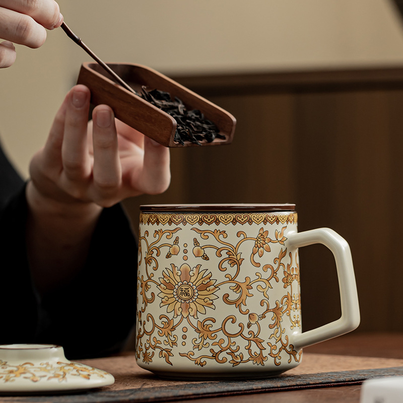 Cốc văn phòng Ruyao Kim Hoa Youfu Cốc gốm sứ gia dụng Cốc pha trà Cốc tách trà cá nhân văn phòng