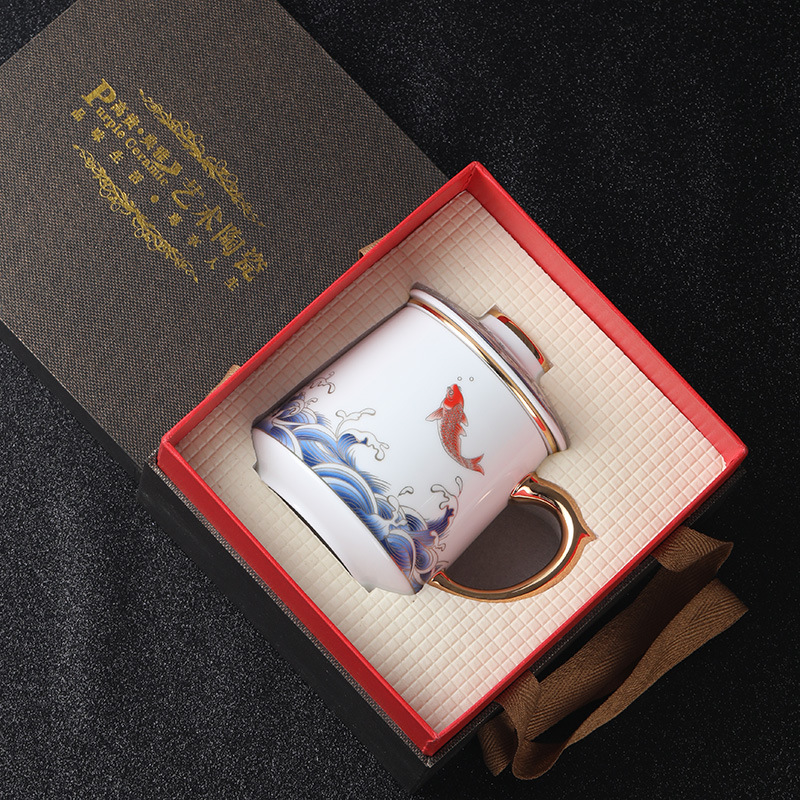 Quà tặng văn hóa và sáng tạo Guochao, cốc văn phòng gốm sứ, tách trà, tách trà, ngày nhà giáo, quà tặng sinh nhật cho người lớn tuổi, ngày của cha