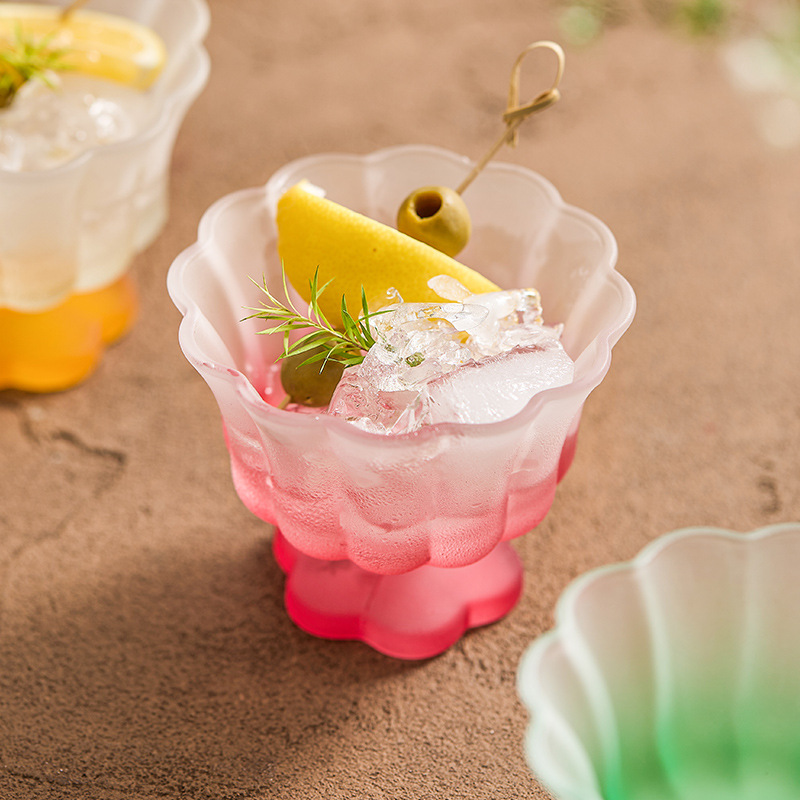 Cốc nước hoa nở nửa cốc trà cốc thủy tinh cốc có giá trị cao cho nữ Cốc uống nước gia dụng cốc nước trái cây cốc sữa chua