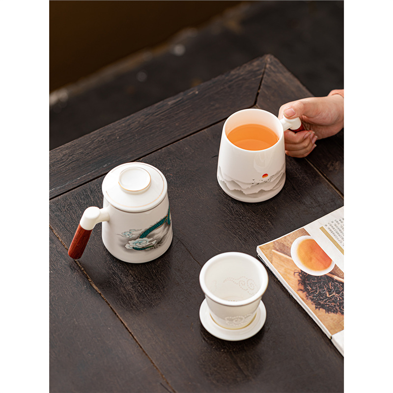 Tách trà sứ ngọc bích mỡ cừu cốc pha trà chuyên dụng cá nhân cốc nước văn phòng cốc lọc cốc cốc lưu niệm