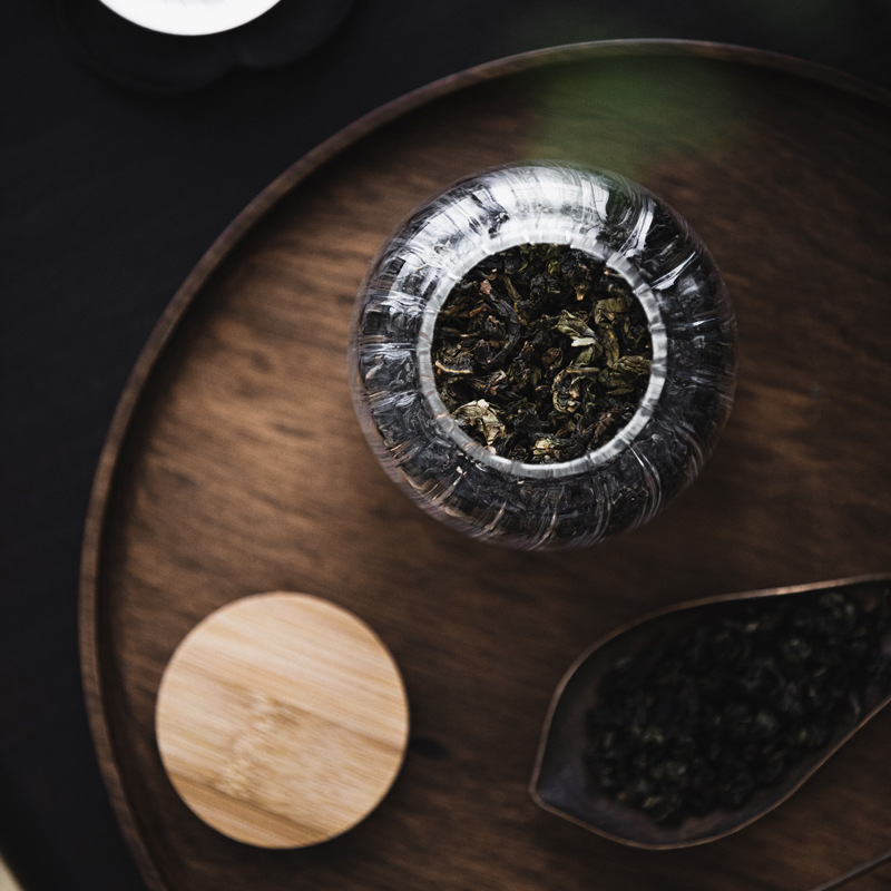 Bán buôn Hộp đựng trà thủy tinh hoa văn dọc, hộp đựng thủy tinh kín nắp tre, hộp đựng hạt cà phê cầm tay mini Cỡ Nhỏ