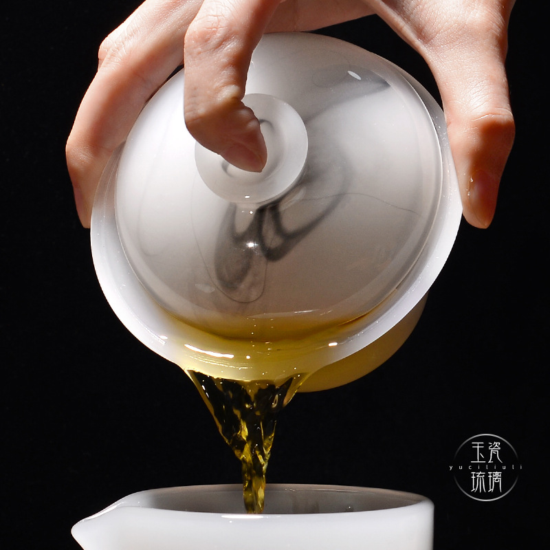 Cốc pha trà có nắp thủy tinh, bát ba tài không nóng tay cỡ lớn, bộ trà Kung Fu, bát trà sứ trắng đơn, bình cầm tay gia dụng