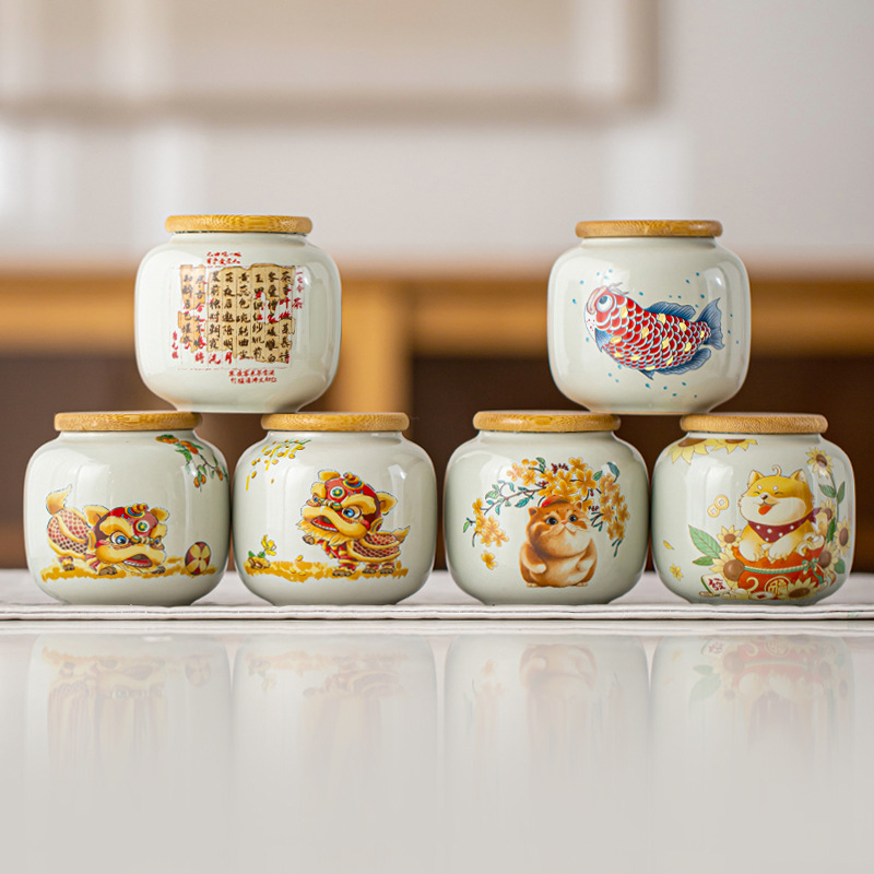 Bình đựng trà chống ẩm kín màu xám thực vật Bình đựng trà cỡ nhỏ cầm tay Bình sứ Phụ kiện trà đạo cổ điển Trung Quốc Bình rỗng