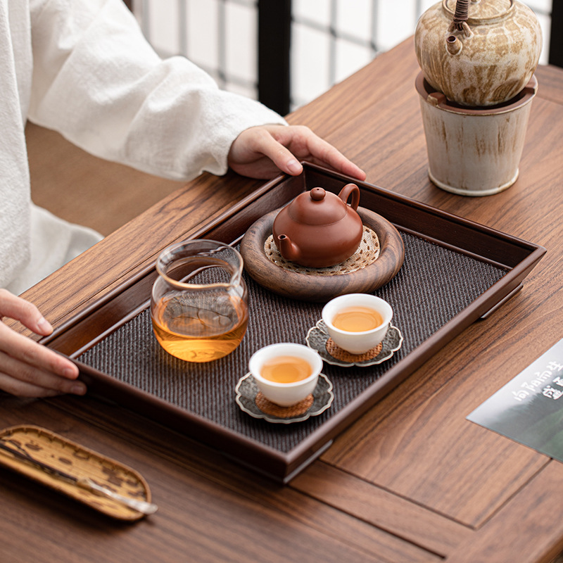 Khay tre và mây hình chữ nhật hộ gia đình đơn giản khay bong bóng khô khay trà Bộ trà Trung Quốc cốc nước khay đựng