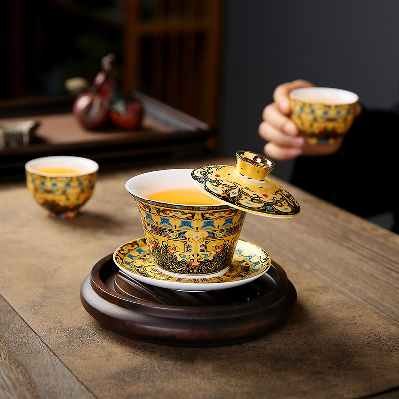 Bát Có Nắp di chuột Thangka Bát trà gốm sứ cỡ lớn kiểu Trung Quốc Quà Tặng Bộ trà Kung Fu Bát trà Sancai Cốc trà