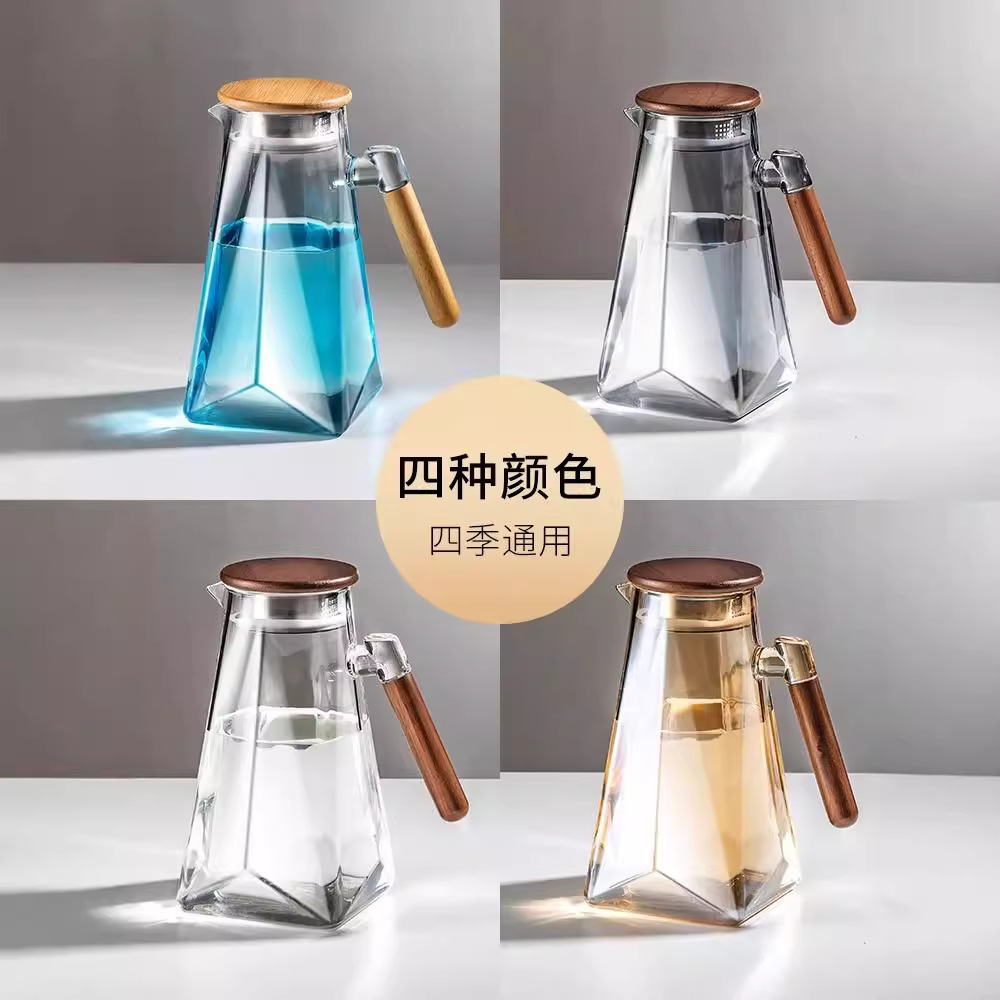 Ấm đun nước bằng thủy tinh chịu nhiệt dày dùng để pha nước ép và trà lạnh, dung tích lớn, thẩm mỹ cao, bộ bình nước lạnh và bộ cốc gia dụng.