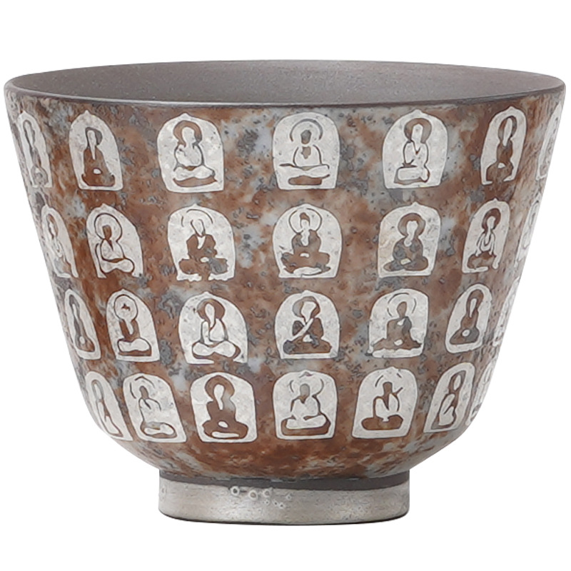 Cốc chủ nhân ngàn phật mạ bạc cốc đơn cốc trà gốm sứ gia dụng Bộ Trà Công Phu pha trà cổ điển Thiền cốc trà