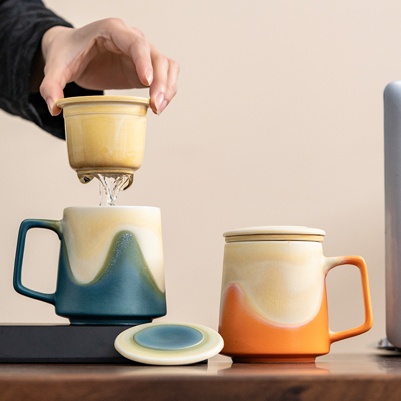 Cốc văn phòng cổ điển Jianshan cốc đôi cốc gốm sứ cốc nước lọc văn phòng gia dụng cốc nước trà hộp quà