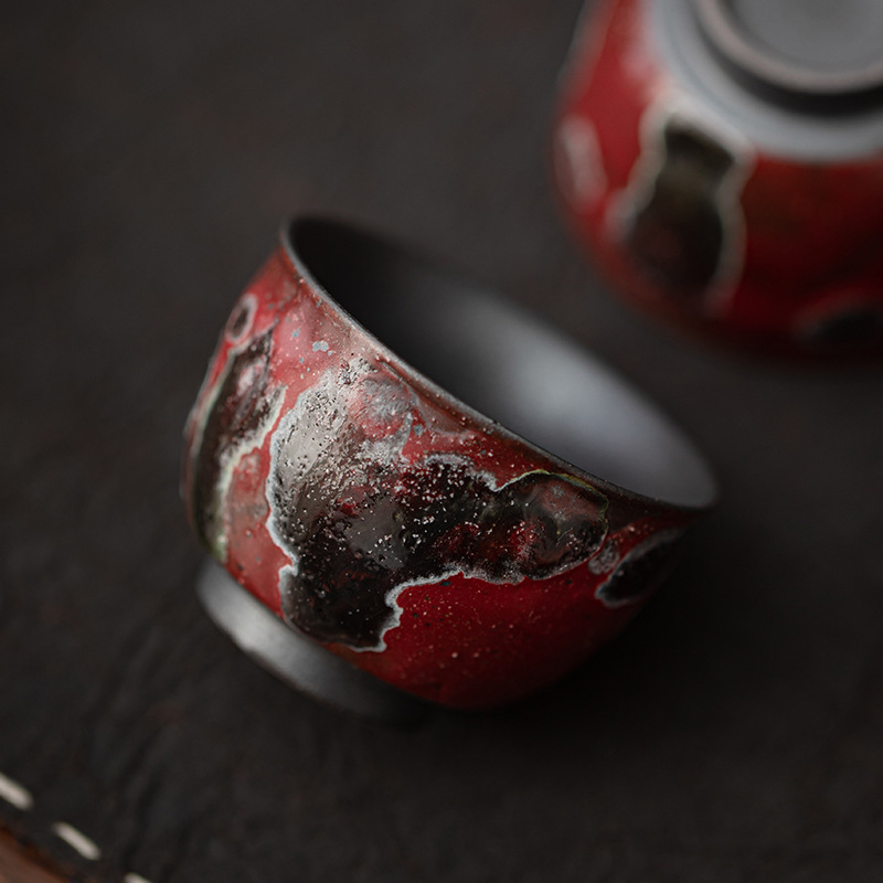 Một ấm hai cốc men đỏ Nezha, bộ ấm trà gốm sứ, bộ nhỏ, bộ trà văn phòng gia đình cổ điển, hộp quà