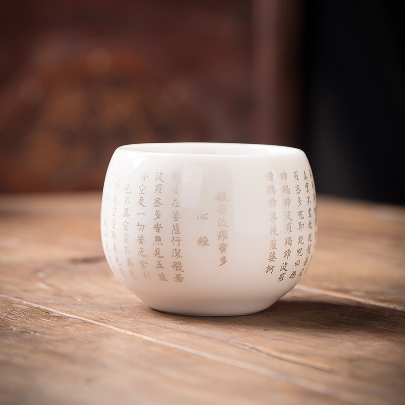 Xu Fukun làm thủ công Dehua sứ trắng mỡ cừu ngọc sứ trái tim kinh Baifu cốc trà cốc đơn cốc chủ nhân