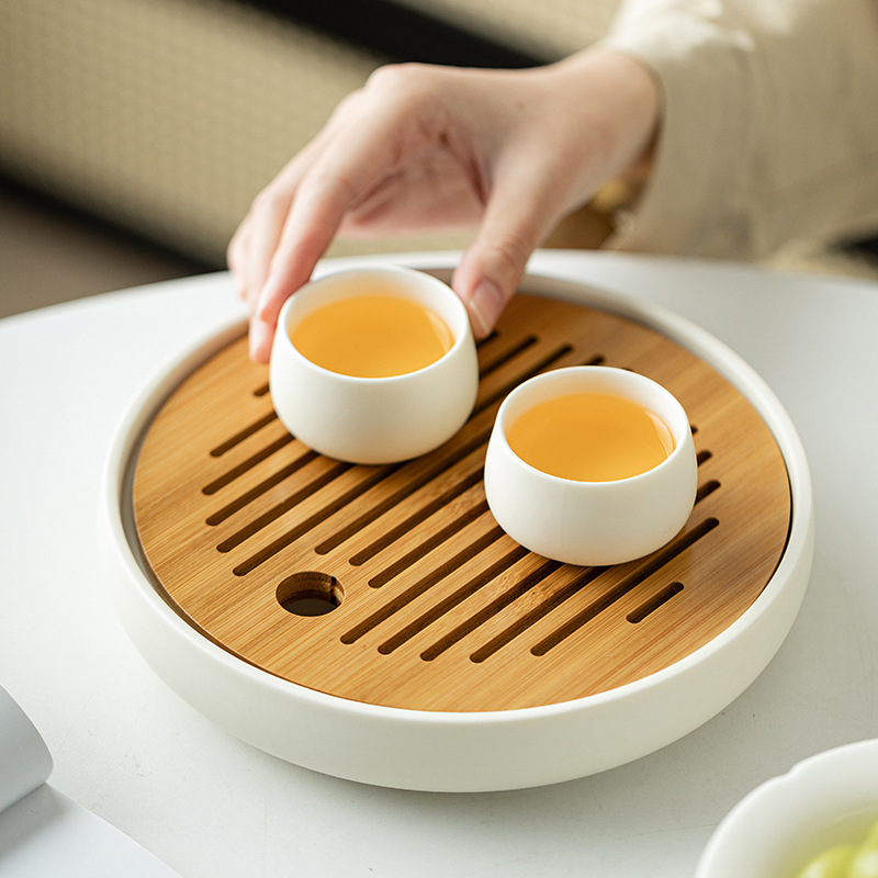 Bàn pha khô mặt trời và mặt trăng khay trà hình tròn bằng gỗ dụng cụ pha trà Kung Fu đơn giản gia dụng
