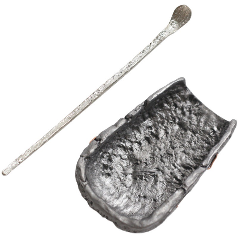 Bộ hai chiếc Xẻng trà thiếc cổ điển, phụ kiện trà đạo, trà đạo thiếc nguyên chất, trà đạo sen, sáu quý ông