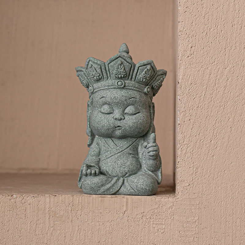 Đá sa thạch xanh im lặng Phật trà thú cưng đồ trang trí để bàn trang trí Thiền Trung Quốc phụ kiện trang trí nội thất thủ công bộ trà phụ kiện