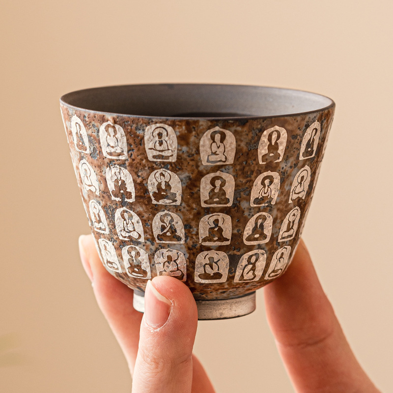 Cốc chủ nhân ngàn phật mạ bạc cốc đơn cốc trà gốm sứ gia dụng Bộ Trà Công Phu pha trà cổ điển Thiền cốc trà