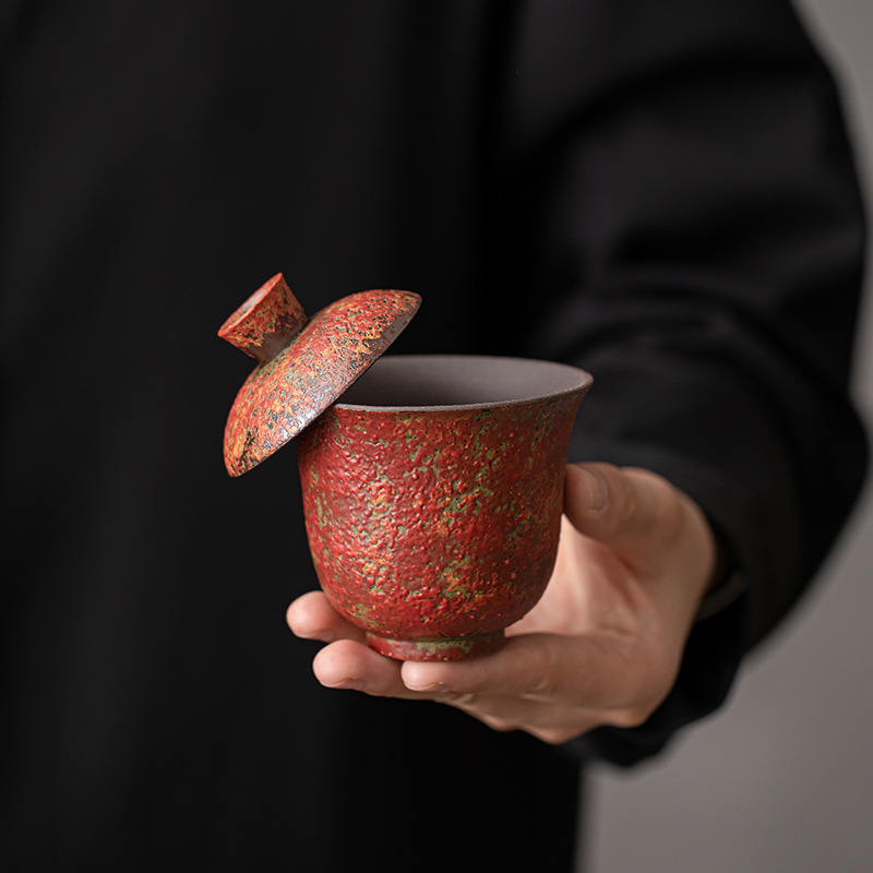 Bát có nắp thứ hai màu đỏ Manshan, gốm sứ bùn đá cổ điển, bát trà không nóng, cốc trà dung tích lớn, dụng cụ trà Kung Fu