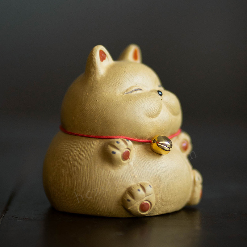 Đồ trang trí nhỏ mèo thú cưng trà tử sa sáng tạo trà đạo thủ công Bộ trà mèo may mắn Phụ Kiện Chuông trang trí gốm sứ bán buôn