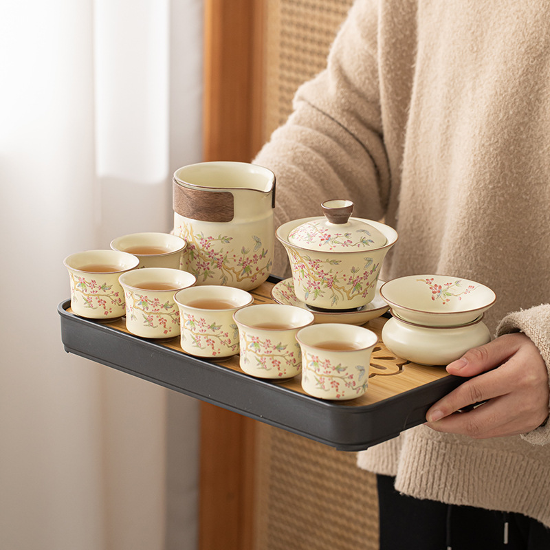Bộ ấm trà gốm sứ Ziseng Ru Kiln Bộ ấm chén có khay trà Bộ ấm pha trà du lịch ngoài trời gia dụng quà tặng doanh nghiệp