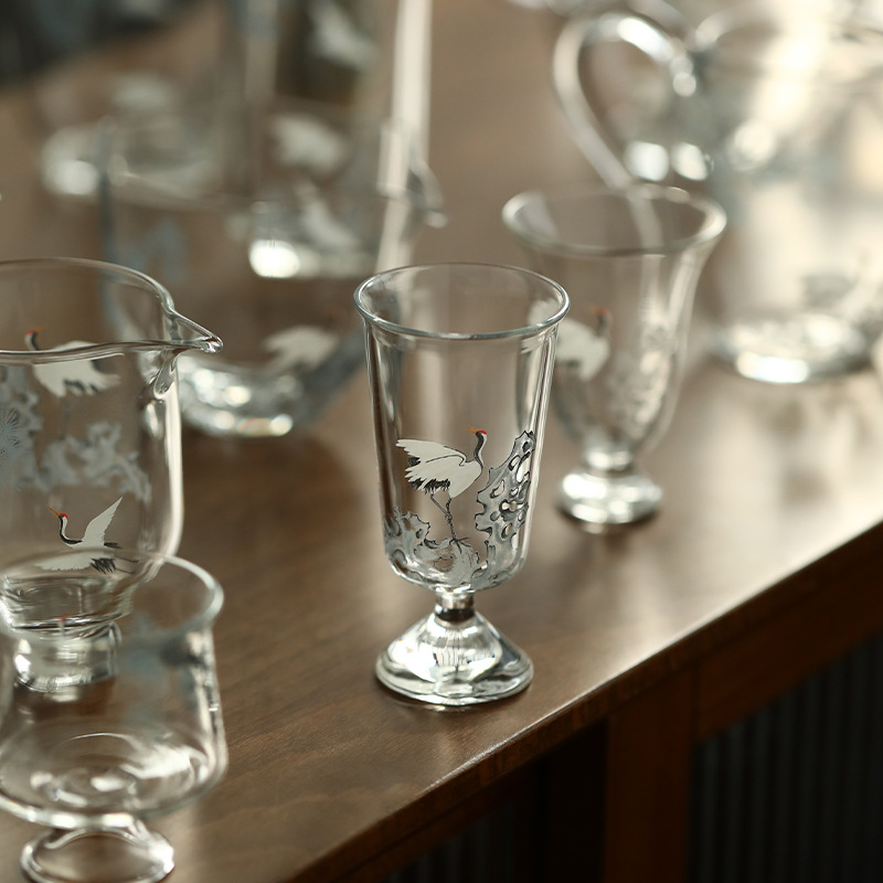 Decal thủ công Songhe thủy tinh borosilicate Bộ trà Kung Fu Cốc công bằng Cốc trà xanh Ấm pha trà xanh Hai bát có nắp