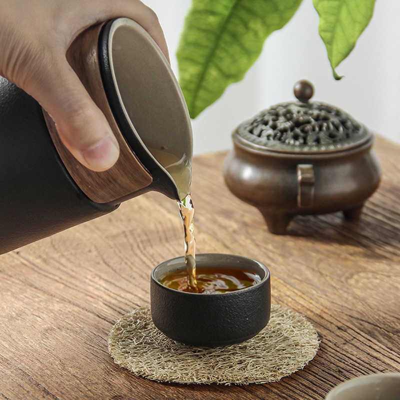 Bộ trà du lịch gốm sứ Chupu, túi xách ngoài trời, cốc khách nhanh, một ấm Ba cốc, Bộ trà du lịch cắm trại