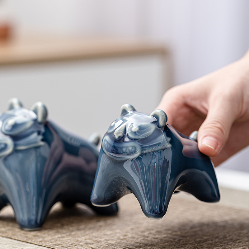 Đồ trang trí hổ thú cưng dễ thương Đồ thủ công bằng gốm sứ tráng men màu xanh