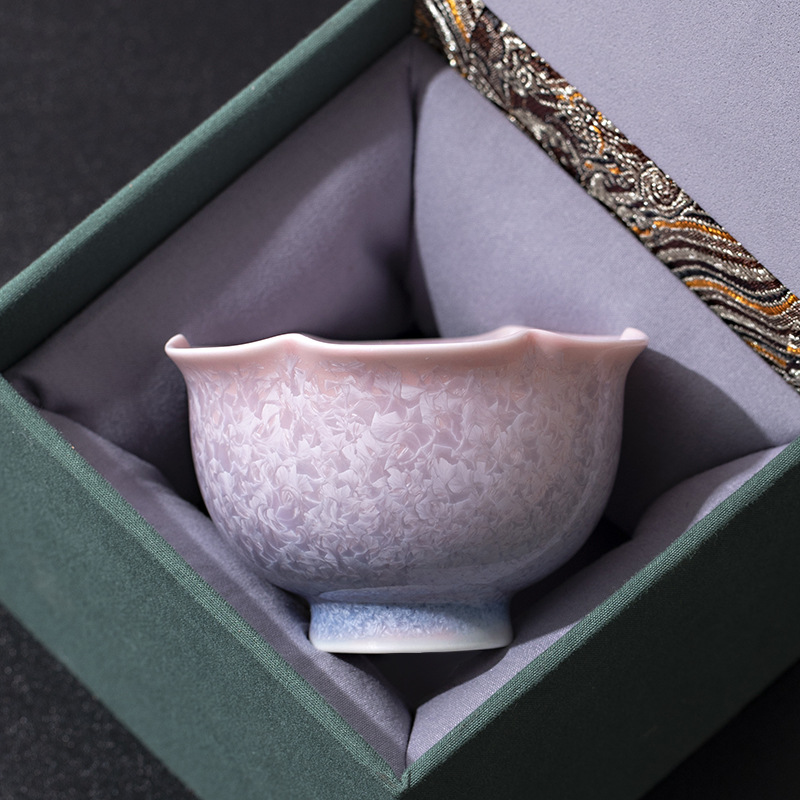 Cốc chủ nhân miệng hoa tráng men pha lê cốc đơn cốc trà đặc biệt dành cho nam và nữ cốc trà gốm sứ quà tặng bộ trà Kung Fu