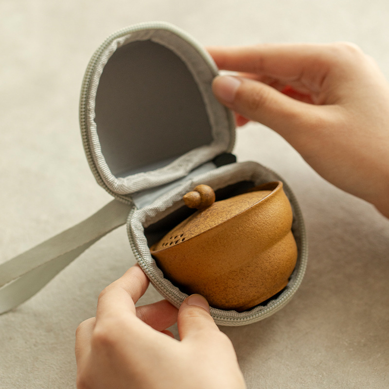 Bộ ấm chén du lịch di động Chupu, bộ ấm chén uống một người nhỏ gọn, chất liệu đá, cốc nhanh, bộ ấm chén ngoài trời, quà lưu niệm gốm sứ