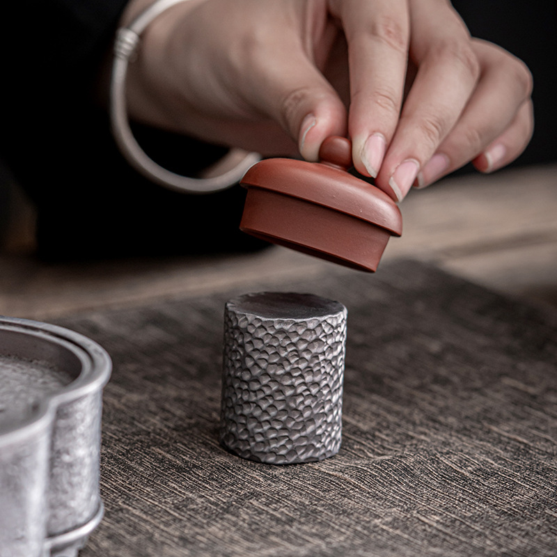 Nắp ấm trà bằng thiếc nguyên chất, Nắp bát, phụ kiện Bộ ấm trà Kung Fu, nắp ấm gốm hoa văn búa, Tấm Lót Bộ trà đạo