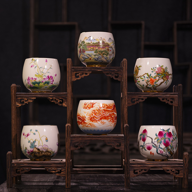 Cốc chủ nhân gốm sứ cốc thiền đơn men màu bộ trà cao cấp Trung Quốc đồ sứ đồ gốm Lilong Jingdezhen tro thực vật