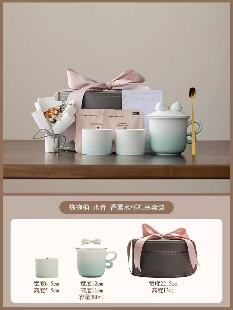 Cốc gốm sứ Cốc cà phê có nắp Cốc uống nước Trái tim thiếu nữ đáng yêu Hương thơm Đồng hồ Quà tặng Bộ trà