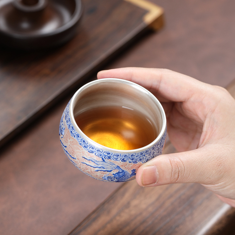 Bộ ấm trà mạ bạc một ấm bốn cốc ấm trà Kung Fu tách trà cao cấp quà tặng công ty cho người lớn tuổi về hưu