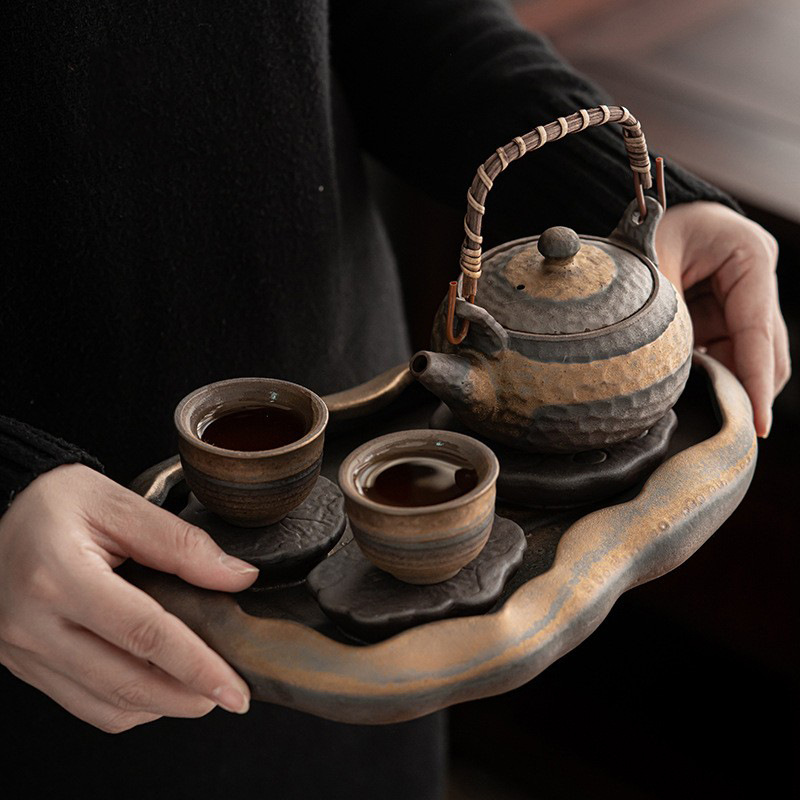 Bộ ấm trà đơn giản mạ vàng kiểu Nhật Bộ ấm trà bộ trà Kung Fu cao cấp Zen gia dụng bộ nhỏ khay trà bán buôn