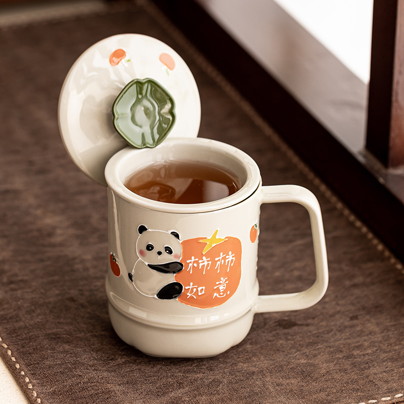 Cốc chạm khắc xếp chồng vẽ tay sáng tạo, cốc văn phòng hồng mơ mộng, cốc uống nước, cốc trà, cốc tách trà dung tích lớn