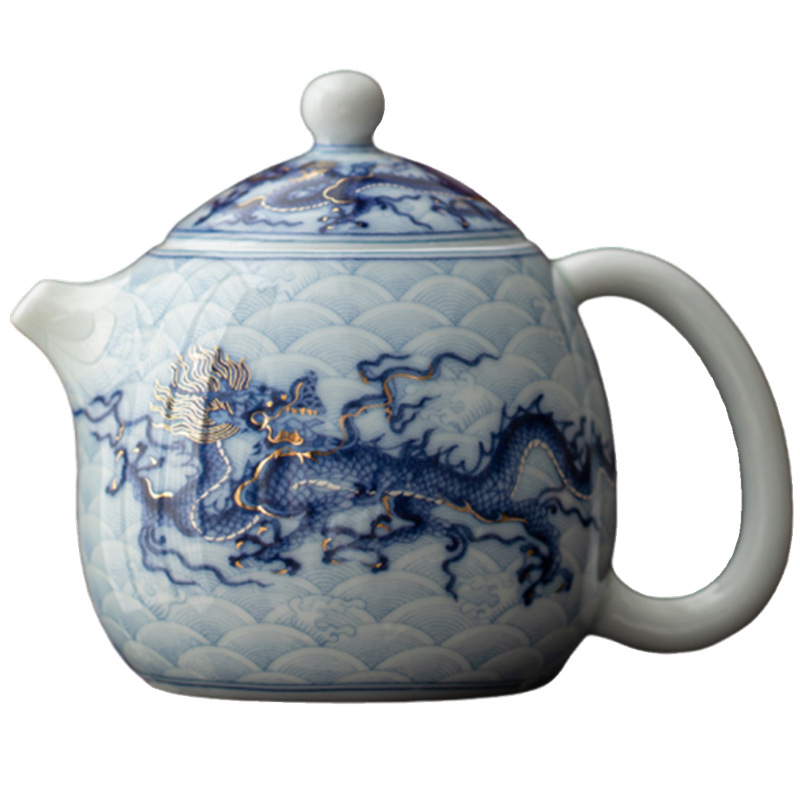 Ấm trứng rồng hoa văn rồng vàng bạc ấm trà gốm sứ ấm đơn dụng cụ pha trà Kung Fu cao cấp ấm pha trà gia dụng cổ điển dung tích nhỏ
