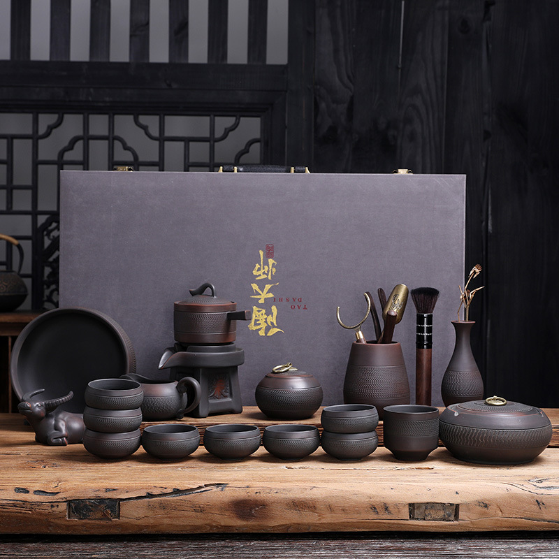 Bộ ấm trà Kung Fu gốm tím cao cấp sang trọng văn phòng gia dụng gốm sứ cổ điển tặng hộp quà ấm trà bán buôn
