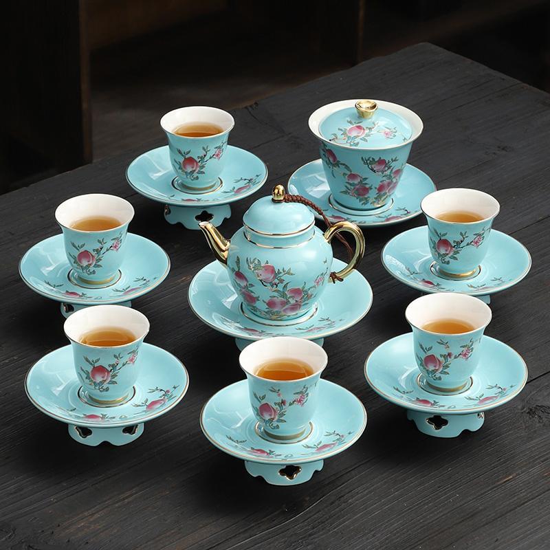 Fushou Jiutao Sancai Gaiwan Đơn Cốc Gốm Sứ Gia Đình Bát Trà Trà Tách Nước Cầm Tay Nồi Cao Cấp Kung Fu Quà Tặng