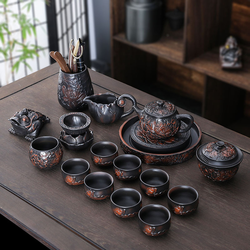 Bộ ấm trà Kung Fu gốm tím ấm trà sang trọng dành cho người lười mẫu mới phòng khách nhà cổ điển Vân Nam 2024 quà tặng cao cấp