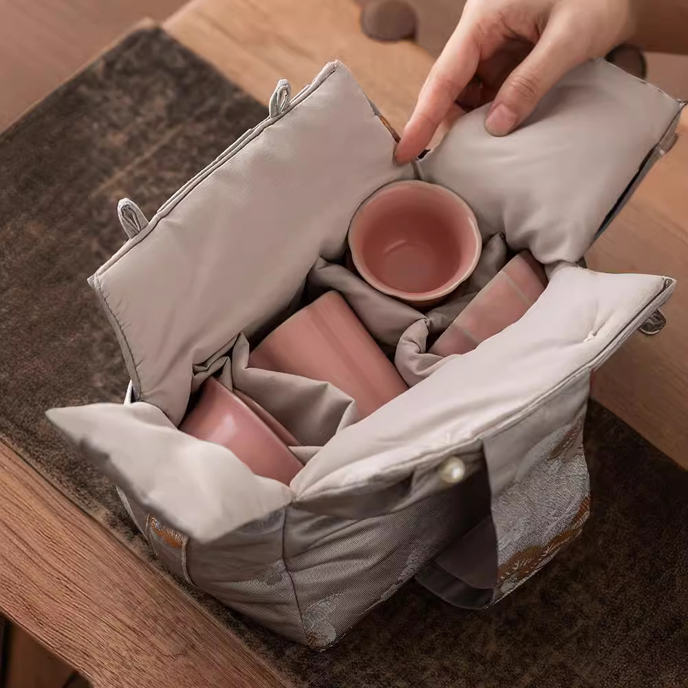 Túi đựng trà một ấm hai cốc túi đựng trà túi đựng trà bộ trà du lịch ngoài trời bộ bát có nắp gia dụng xách tay