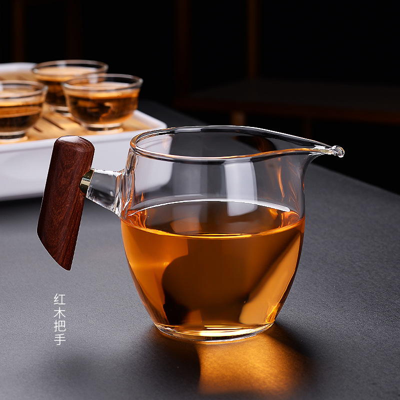 Bộ lọc trà cốc thủy tinh, tay cầm gỗ chịu nhiệt dày dặn, Bộ tách trà cao cấp, cốc pha lê thủ công, Bộ trà gia dụng