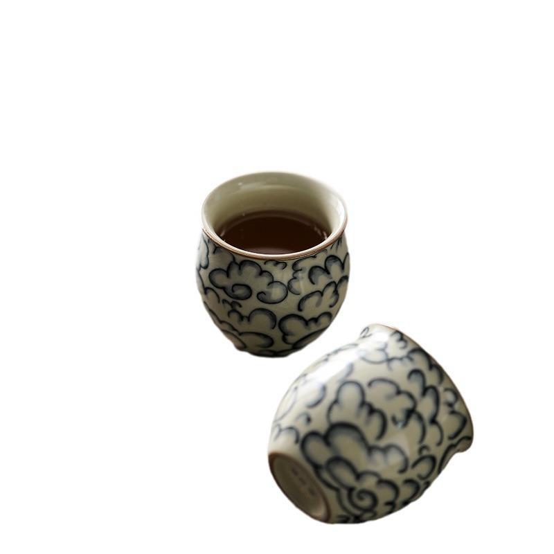 Cốc trà gốm sứ đám mây tốt lành của lò Ji Huan Ru, bộ trà Kung Fu phục vụ gia đình cá nhân cổ, cốc trà nhỏ bằng sứ Ru, cốc đơn