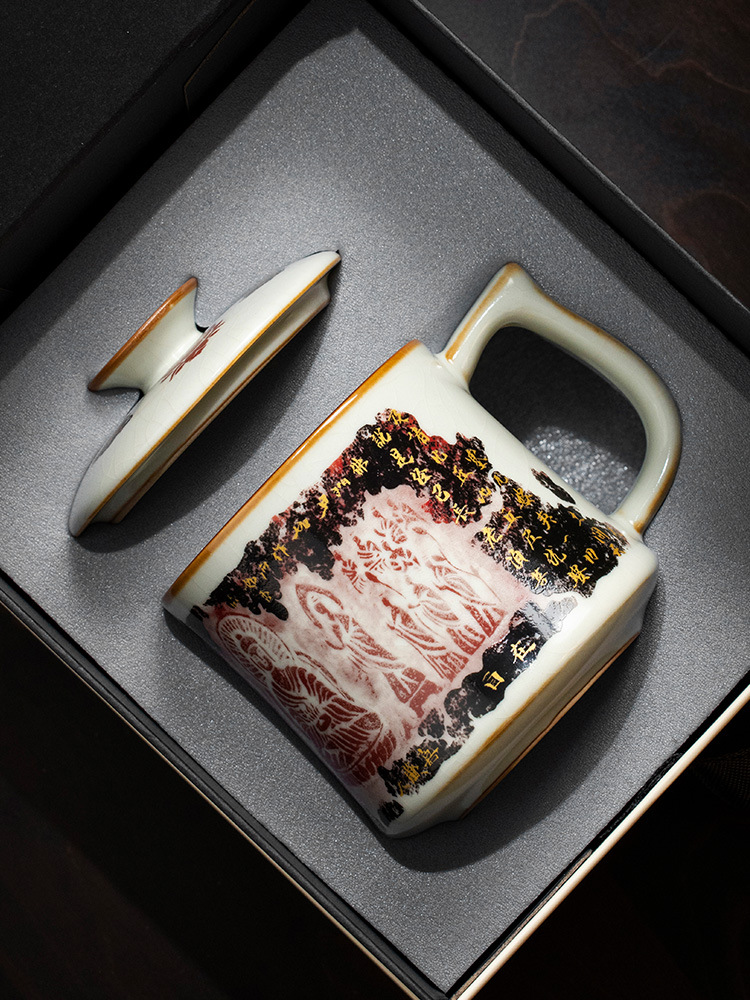 Cốc trà gốm sứ Ruyao Yunku Vientiane cốc nước văn phòng cốc có nắp cốc chuyên dụng cá nhân cốc gia dụng