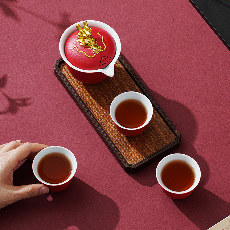 Xianglong Kuaike Cup Tách trà Năm Rồng Quà Tặng Năm mới Hộp quà Bộ trà du lịch ngoài trời bằng gốm