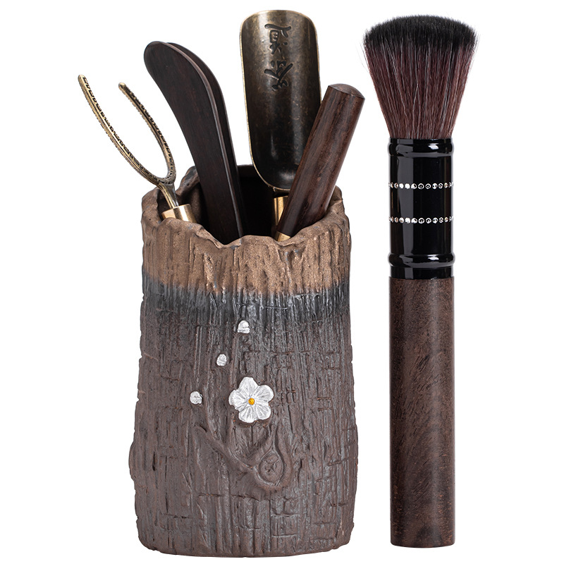 Trà đạo gốm thô kiểu Nhật sáu quý ông mạ vàng mạ bạc kẹp trà thủ công phụ kiện trà đạo gốm sứ Kung Fu