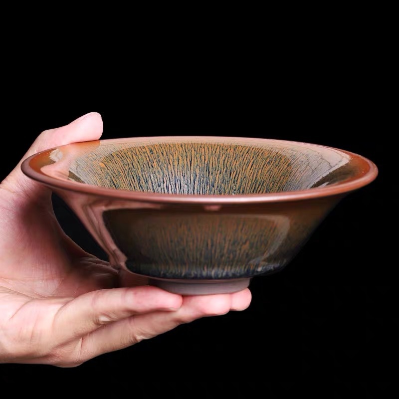 Jianyao xây dựng tóc thỏ thả dầu lớn mũ tre đường kính lớn trà thủ công lớn bát trà hộ gia đình trà đĩa trái cây