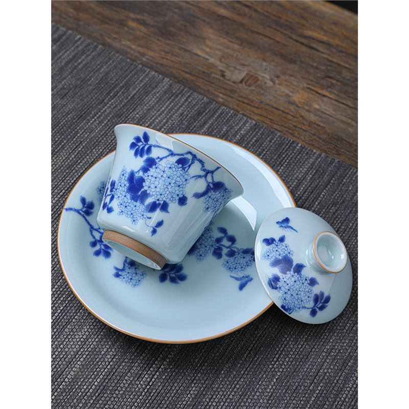 Bộ trà cao cấp bằng sứ trắng xanh kiểu mới 2024 Bộ trà trà Kung Fu kiểu Trung Quốc chuyên dùng để pha trà cho khách văn phòng