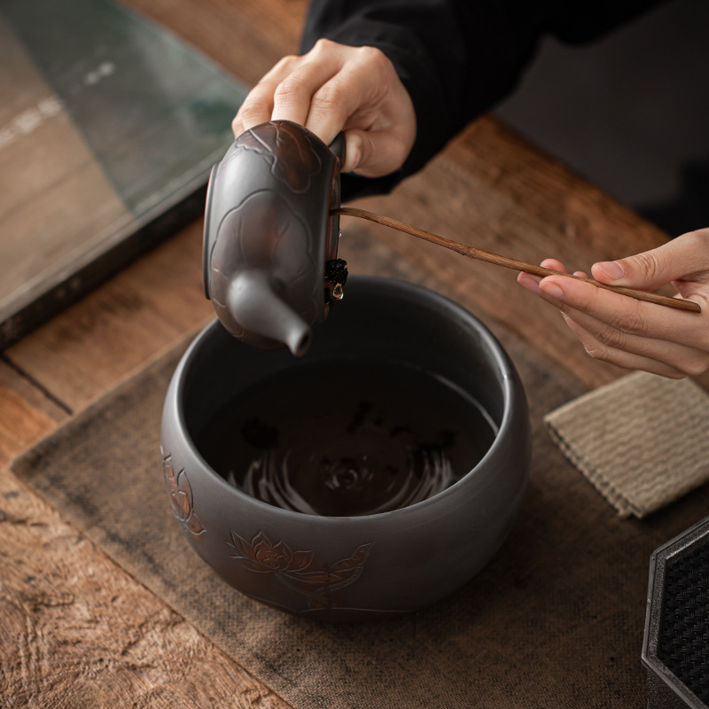 Thanh Tây Gốm Tím rửa trà dao nhảy thủ công không tráng men mờ nhỏ rửa cốc nước rửa nước Thùng xỉ trà Phụ Kiện Bộ trà