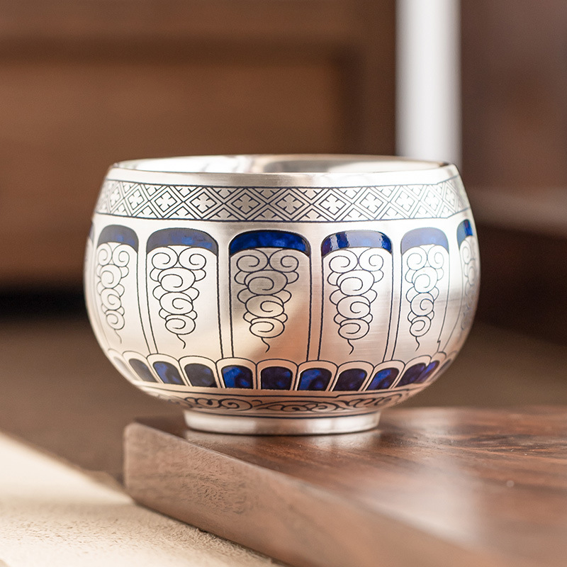 Cốc chủ nhân mạ bạc 999 cốc thiền nước mây thủy tinh gia dụng cốc trà bộ trà gốm sứ cốc đơn