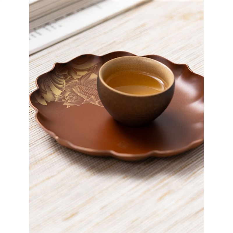 Chậu đồng nguyên chất cổ điển nung thủ công kiểu Trung Quốc Cổ Đại Song Yuanzuo, khay đựng ấm, khay nhỏ, phụ kiện Bộ trà Kung Fu, gia dụng