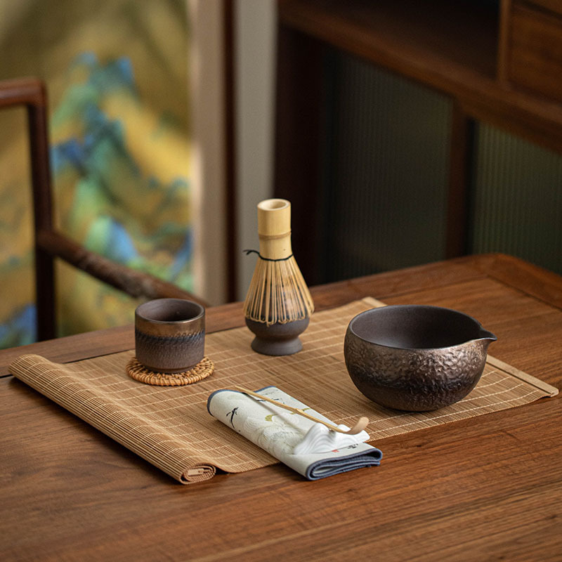 Bộ trà giả Song Matcha trọn bộ dụng cụ pha trà Matcha bát trà Baibenli muỗng trà bình đựng trà ngay lập tức túi đựng đồ cầm tay